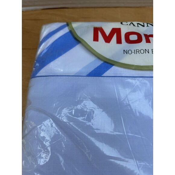 Vintage Cannon Monticello Double Full Fitted & Flat Sheet White w/Blue Stripes - Picture 8 of 8
